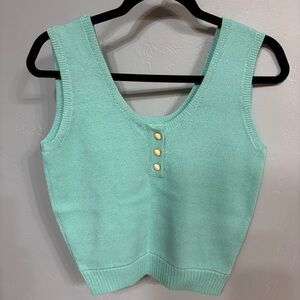 St. John Separates Turquoise Mint Green Knit Button Tank Top Sz S EUC